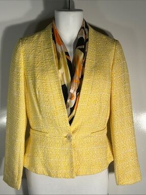 Light SZ M Classic Lemon Yellow Tweed Blazer Capsule Wardrobe Career Academia